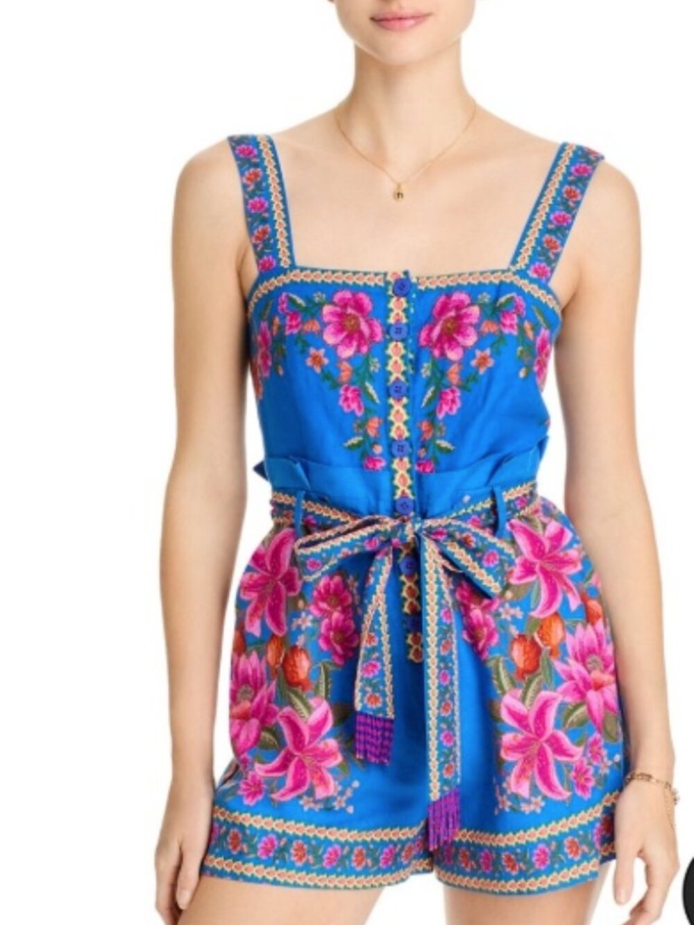 FARM Rio Summer Fruit Scarf Romper Blue Pink Floral Medium NWT